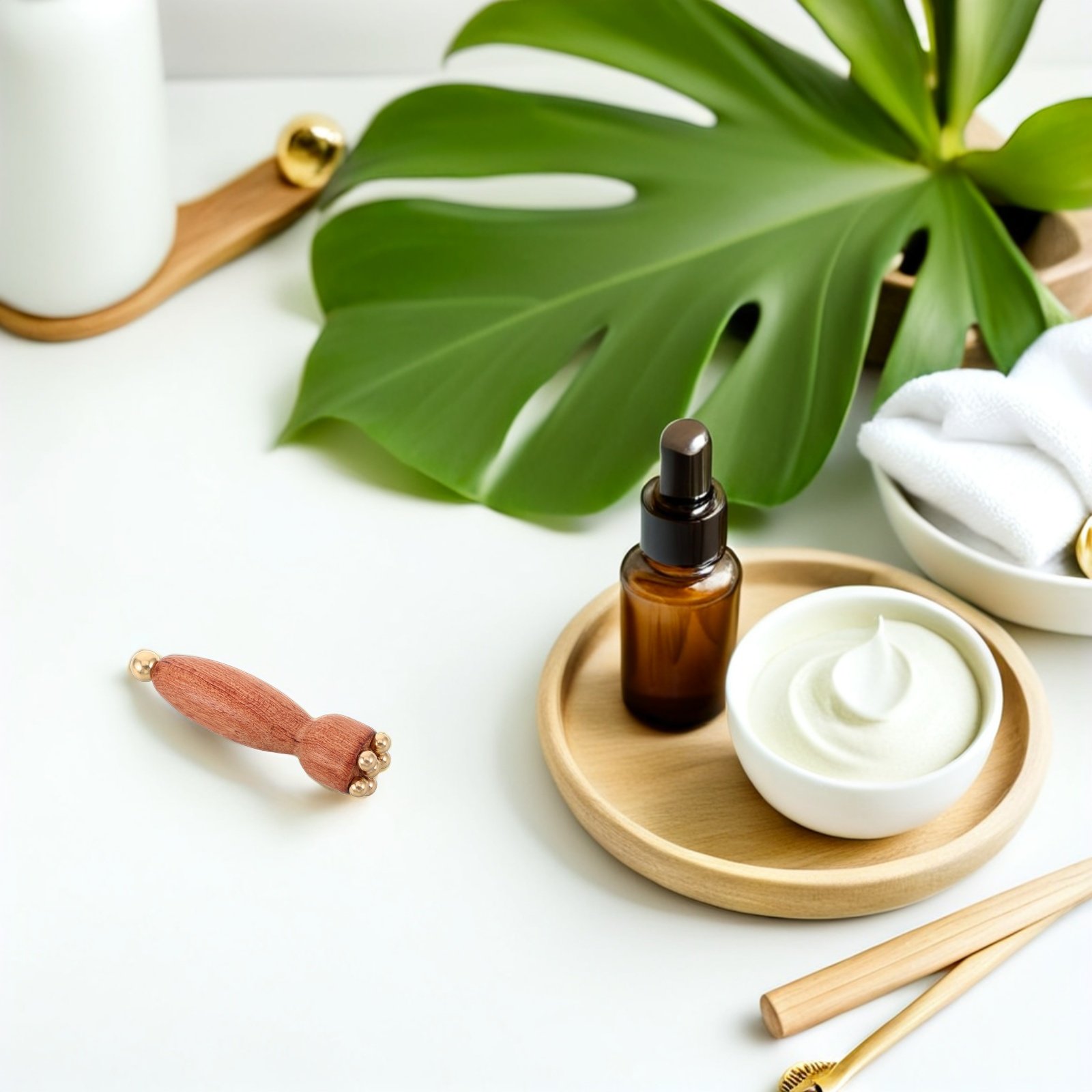 Spa Massager - Houten oogmassage-apparaat met koperen kralen, mini