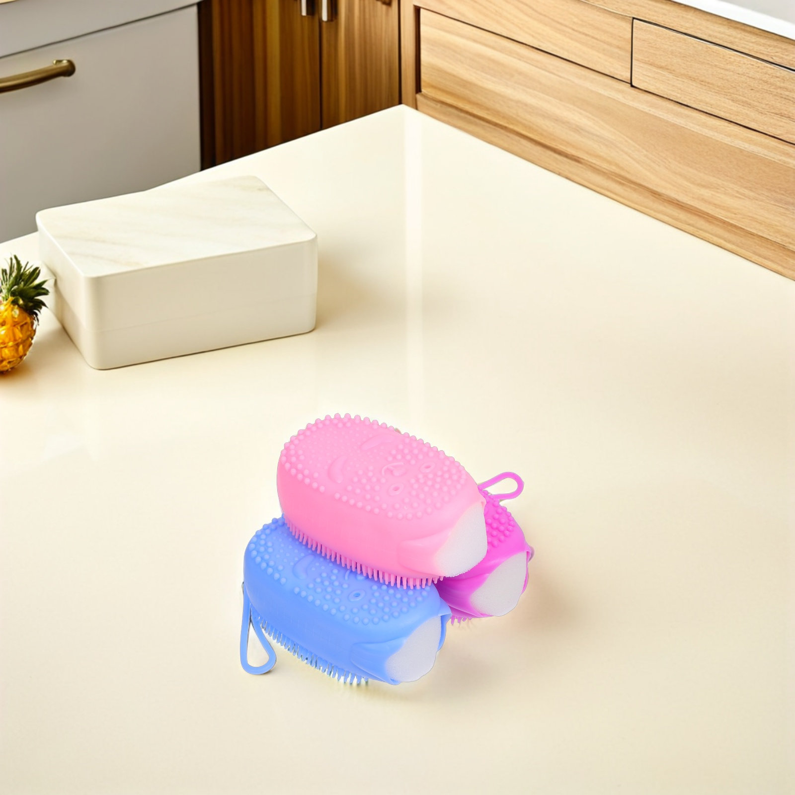 Body Brush - 3 stuks siliconen lichaamsborstel, dubbelzijdige badspons,