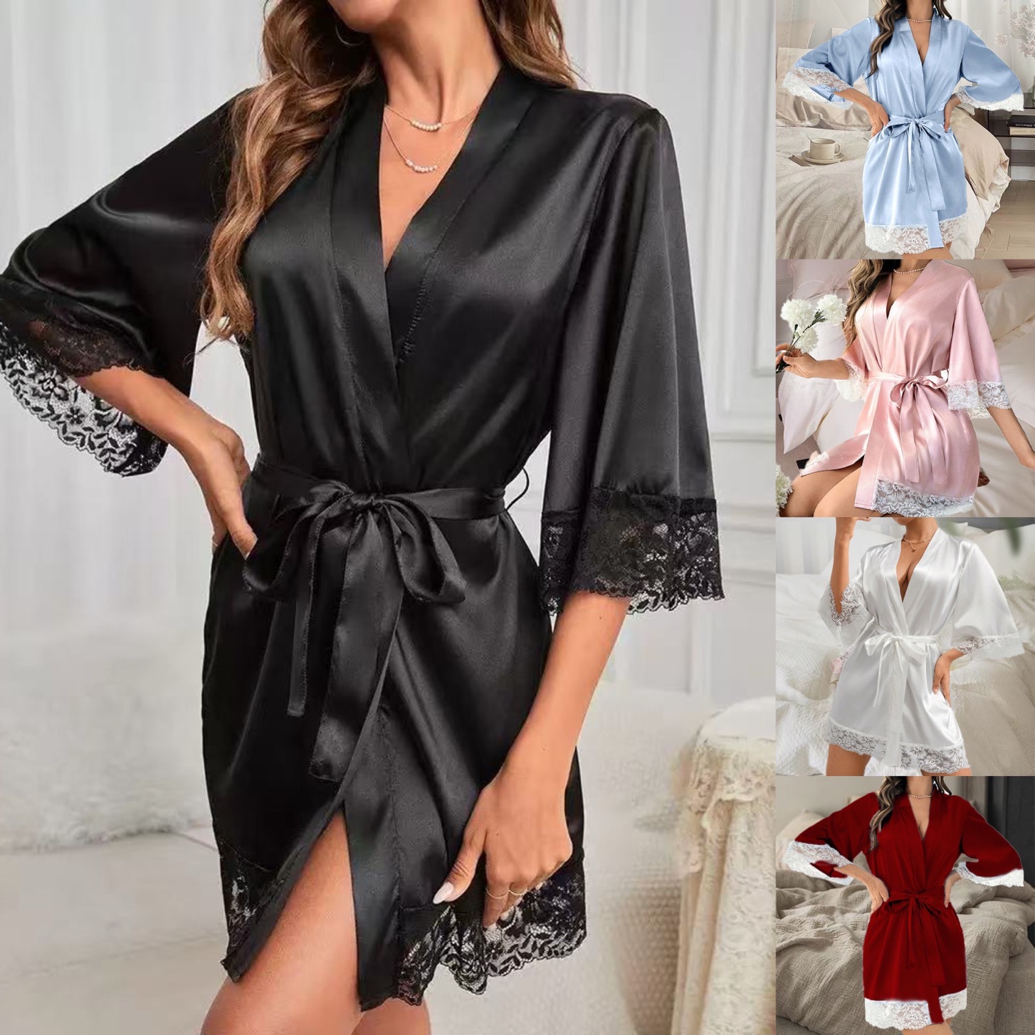 Bathrobe - Europese en Amerikaanse bruidsjaponnen met vetersluiting,