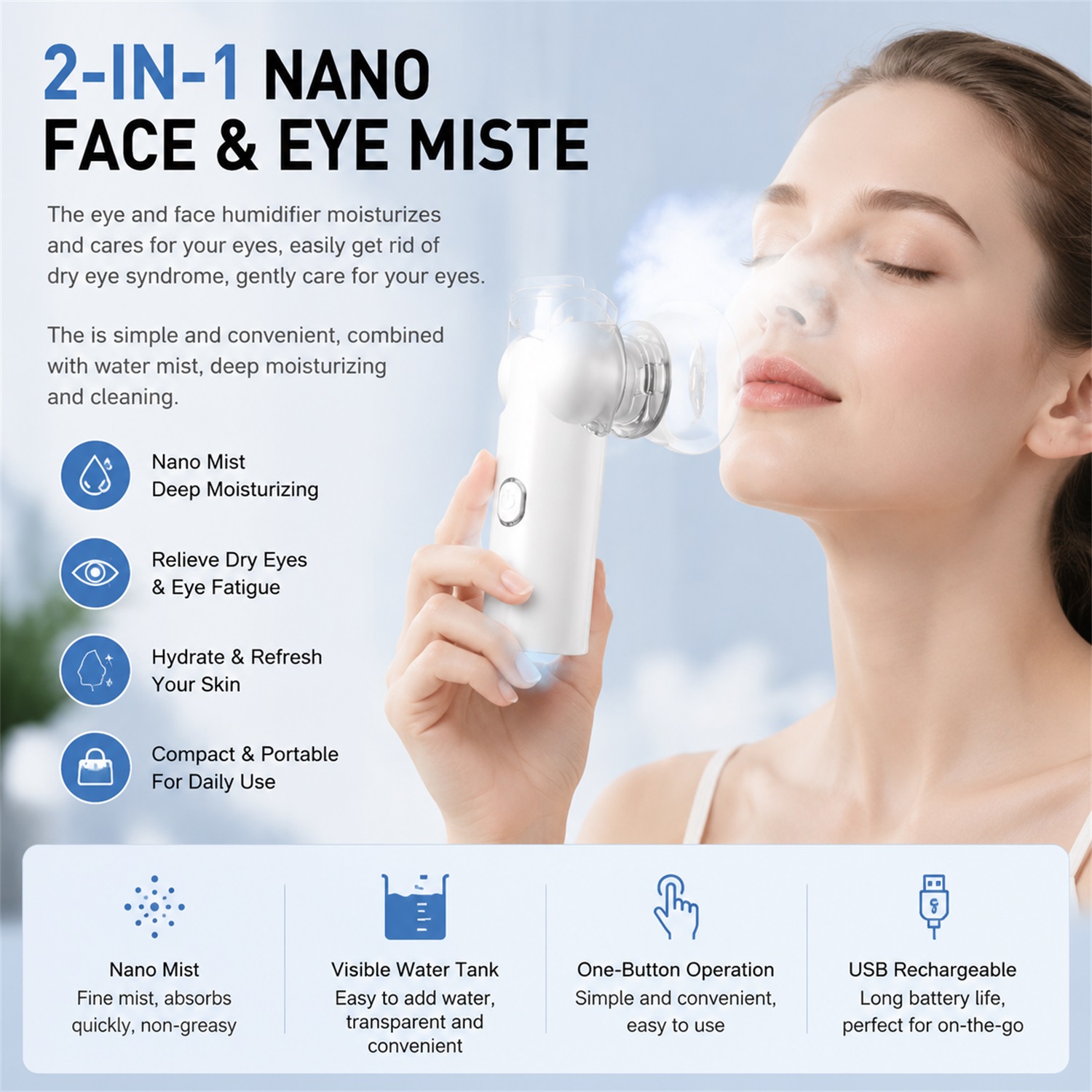 Face Steamer - 2-IN-1 Mesh Gezichtsstoomapparaat Beauty Droge Huid